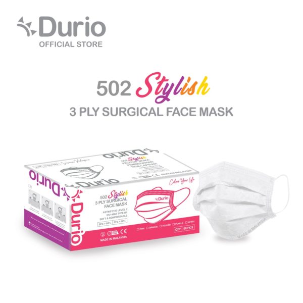 Durio 502 Stylish 3 Ply Protective Face Mask - 50 pcs (WHITE)