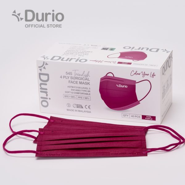 Durio 545 Trendish 4ply Surgical Face Mask (Dark Purple) - 40pcs